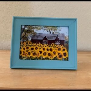 Farmhouse Red barn and sunflowers picture 5x7 w/frame